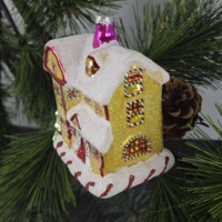 Ornement en verre soufflé en forme de maison en pain d'épices de haute qualité, adapté aux arbres de Noël et aux décorations de fêtes faites à la main