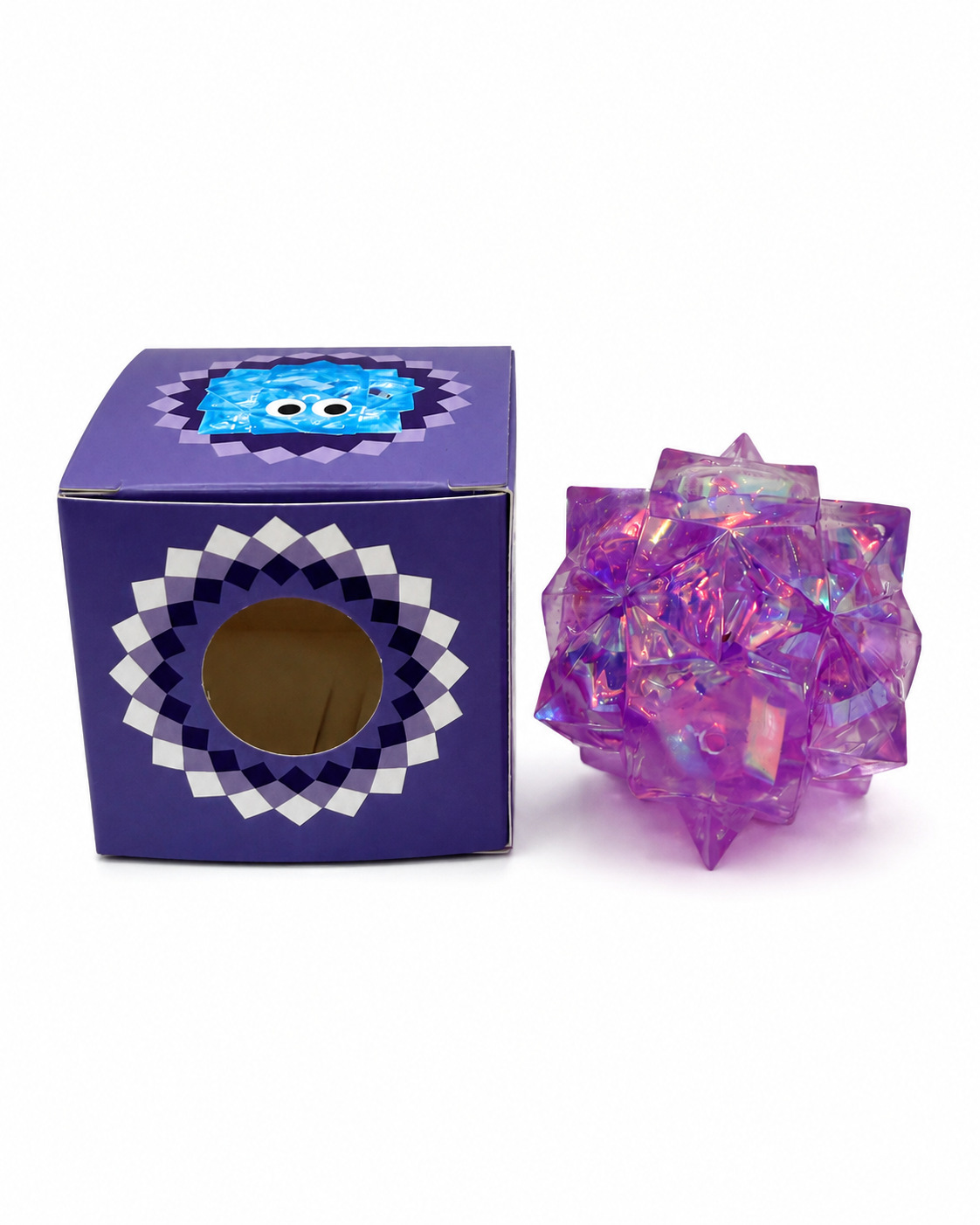 Boule violette de forme irrégulière en boîte