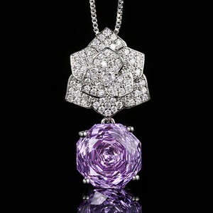 High End Eco-friendly Copper 12MM Zircon Rose Flower Petal Violet Floral Dangle <b>Earrings</b> and Pendant Necklace Set for Women - Product Image 5