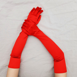 22 pulgadas 55cm longitud del codo Retro guantes de fiesta boda Cosplay guantes de satén elásticos para mujeres - Product Image 3
