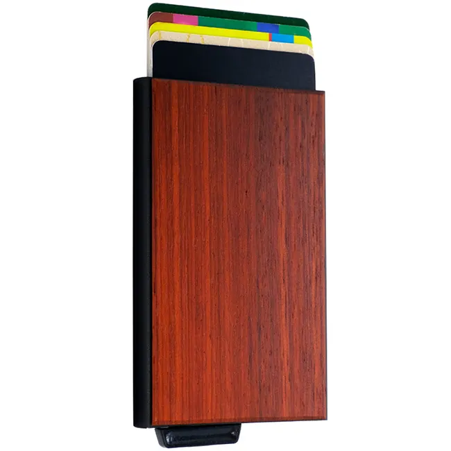 Portafogli minimalisti in legno per uomo con porta carte Pop-up sottile portafoglio minimalista RFID in legno