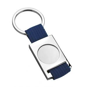 Porte-clés en tissu bleu foncé personnalisé avec logo, ouvre-bouteille en métal - Product Image 1