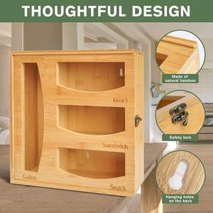 Organisateur de stockage de sacs Ziplock en bambou naturel Supports de sacs de stockage d'aliments et distributeur compatibles avec Ziploc - Product Image 6