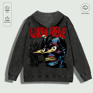 Sudadera con Capucha 100% Algodón Lavado con Estampado Gráfico de Calavera Cibernética de Estilo Vanguardista, Varios Colores - Product Image 1