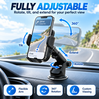 Support de téléphone universel pour voiture à ventouse télescopique réglable pour grille d'aération et pare-brise avec navigation GPS