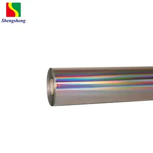 Rollos de papel de aluminio holográfico para grabado láser, de arcoíris iridiscente, en caliente, para plástico, PVC, textil