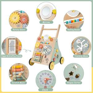 Jouet éducatif d'apprentissage Walker Push & Pull Toy multifonctionnel en bois trotteur pour bébé pour bébé tout-petit - Product Image 2