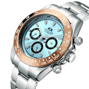 Montres automatiques pour hommes, mécaniques à remontage automatique, en acier inoxydable doré, avec lunette bleu glacier, marron châtain, Reloj Hombre Baratos - Product Image 1