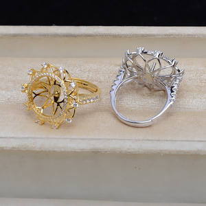 Anneau en argent S925 avec fleur de soleil épanouie, avec accessoires en perles de 12-13 mm, fabrication artisanale, bijoux amovibles, support vide JG5330 - Product Image 3