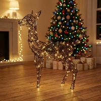 Renne de Noël 3D LED Lumineux Blanc Chaud Pliable en Fil Métallique Géant Taille Réelle Sculpture de Jardin pour Fêtes Décoration Commerciale de Place Publique