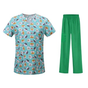 Custom Cotton or Polyester Women Printed Scrub Tops and Pants <b>Doctor</b> Cartoon Floral Print Medical Scrubs Uniforms <b>Set</b> - Product Image 5