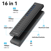 Hub USB-C 16 ports 10 Gbit/s USB 3.2 Gen2, adaptateur de données haute vitesse Type-C vers 8 USB-A et 8 USB-C avec interrupteur