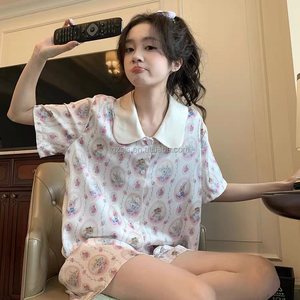 批发价格设计冰丝缎女式睡衣短袖套装女童睡衣 - Product Image 5