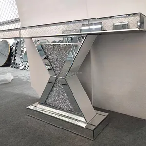 Sparking Modern Livingroom Mirrored Furniture Crushed Diamond Console Table with Mirror