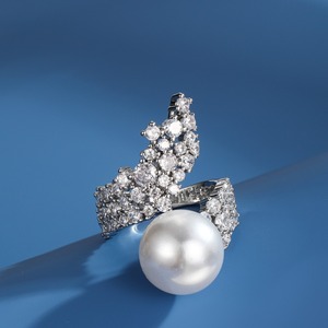 French Style Pearl <b>Ring</b> With Full Diamond Zircon Setting Adjustable <b>Opening</b> For Women Party Jewelry - Product Image 4