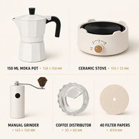 Coffret cadeau de café Moka à double valve de 150 ml avec moulin à café manuel et réchaud électrique en céramique