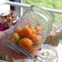 Pot en verre transparent gaufré de style bohème avec couvercle en bois naturel, récipient hermétique pour noix, épices, café, assaisonnements