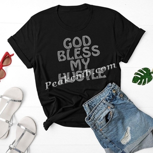 Design Personalizzato 'God Bless My Hustle' in Materiale Coreano, Motivo con Cristalli e Strass Termoadesivi, Stampa Elastica - Product Image 3