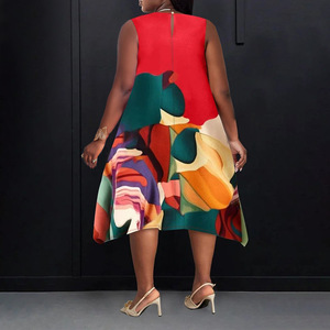 Vestido X6071 <span class=keywords><strong>de</strong></span> Cuello Redondo, Informal, a la Moda, para Mujer, Talla Grande, con Estampado <span class=keywords><strong>de</strong></span> Contraste <span class=keywords><strong>de</strong></span> Color, Elegante - Product Image 3