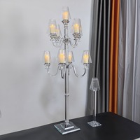 Lampe de bureau créative de luxe léger, type bougeoir coupe-vent, chandelier en verre cristal transparent à tête unique pour table de mariage