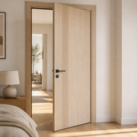 Modern Light Oak Interior Wooden Door with Vertical Fluted Stripe Contemporary Solid Core Bedroom Timber Door