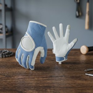 Gants de travail antidérapants en PU JNA GROUP, bleu et blanc, avec poignet élastique, bouts des doigts texturés, sans latex, gants de sécurité à usage général, taille 4 - Product Image 4