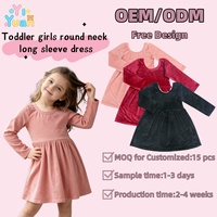 Robe évasée à manches longues pour petites filles, taille froncée, couleur unie, col rond, coupe ample, ourlet droit, OEM ODM