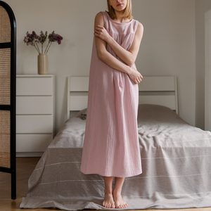 <span class=keywords><strong>Camicia</strong></span> <span class=keywords><strong>da</strong></span> <span class=keywords><strong>Notte</strong></span> Lunga Oversize Senza Maniche per Donne in Gravidanza, Abito Casual in Lino Stropicciato per Casa, Abbigliamento Comodo per Gravidanza - Product Image 2