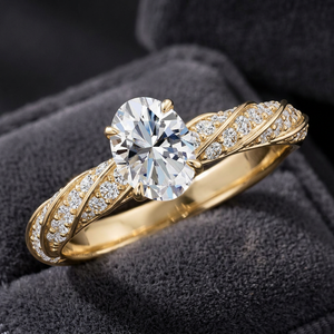 Anillo de Compromiso y Boda de Lujo con Diamante Cultivado en Laboratorio, Corte Oval, Certificado IGI, Banda Trenzada, Oro 10K 14K 18K, Plata 925 935 - Product Image 1