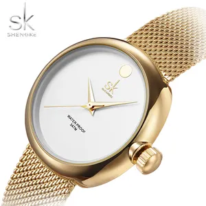 SHENGKE Elegant Fashion Gifts For Women Stainless Steel Mesh Band Quartz Movement Ladies Watches K0029L Reloj Para Mujer