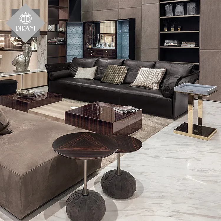 Set Sofa Ruang Tamu Furnitur Modern Filipina Set Sofa Kain Salon Kecantikan Italia Bagian Mewah Warna Hitam