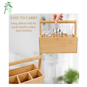 Organizador de cubiertos de bambú con compartimentos y asa para almacenamiento en la encimera de la cocina, caja ecológica para escritorio - Product Image 3