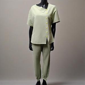 Elegant Beauty Spa Women Staff <strong>Uniform</strong> Custom Logo Short Sleeve V-Neck <strong>Scrubs</strong> Tops Snap Button Breathable Jogger Pants Sets