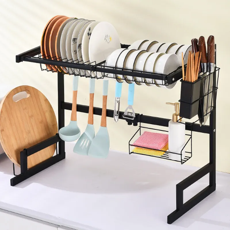 EXPANDABLE DISH DRAINER OVER THE SINK DRYING RACK WITH CUTLERY DRAINER