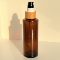 Bouteille en verre cosmétique en bambou foncé et bambou, directement de l'usine, pour shampoing, sérum capillaire et visage, avec tête de pompe vide