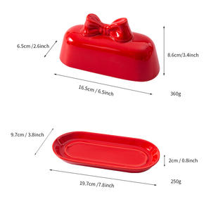 Plat à beurre en céramique créatif avec nœud papillon, ovale, avec couvercle, rouge, 16,5 cm, vaisselle de cuisine, style nordique - Product Image 1