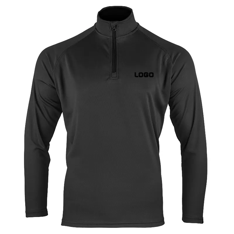 Camiseta masculina esportiva de secagem rápida, camisa de manga longa com zíper na cor preta, para corrida, atlética, treino, com zíper