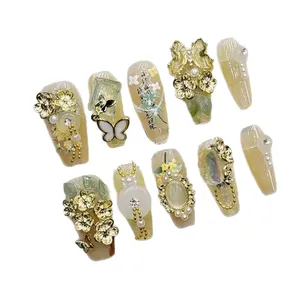 <span class=keywords><strong>Uñas</strong></span> Postizas Hechas a Mano de Acrílico, Largas, de Lujo, Color Amarillo Osmanthus, Tamaño Mediano para Mujer - Product Image 4
