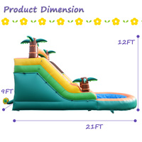 Toboggan gonflable commercial en PVC pour cour, toboggans gonflables verts, jungle tropicale, cocotier, toboggan aquatique gonflable avec piscine, souffleur
