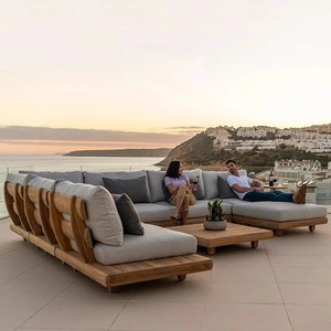 Moderno Juego de Sofás Seccionales de Madera Maciza <span class=keywords><strong>con</strong></span> Cojines para Sala de Estar, Jardín, Patio y Hotel, Muebles de Exterior - Product Image 4