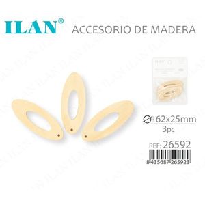 Accessorio ovale in legno Iln 62x25mm 3 pezzi per artigianato e cucito - Product Image 3