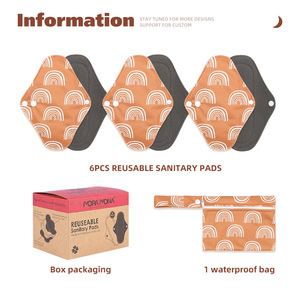Nouveau 2024 Ensemble de 6 Pièces de Serviettes Hygiéniques Lavables en Charbon de Bambou à Impression Numérique Occidentale, pour Soins Post-partum et <span class=keywords><strong>Allaitement</strong></span> Maternité - Product Image 2