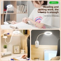 Lámpara de Escritorio LED Moderna y Flexible con Clip, Recargable, Cuidado de la Vista, Anillo de Luz para Lectura, Táctil, Regulable, Portátil, Blanca
