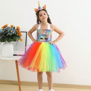 Vestido Tutú de Unicornio Color Arcoíris Hecho a Mano con Diadema y Alas, Vestidos de Fiesta de Cumpleaños para Niñas de 2 a 12 Años - Product Image 4
