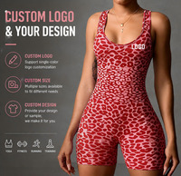 Traje de Yoga Elástico de Una Pieza, Estampado de Leopardo, con Tirantes Cruzados y Relleno de Sujetador Extraíble
