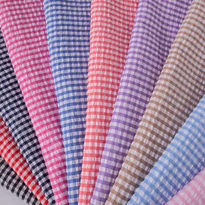 Full polyester bubble gingham seersucker fashion shirt dress children's clothes fabric bubble cloth yarn-dyed gingham in stock