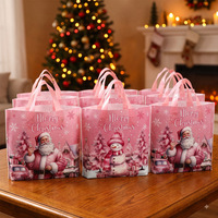 Sac fourre-tout rose imprimé Père Noël, réutilisable, écologique, pour emballage cadeau d'enfants, sac plastique vide, vente en gros, meilleur prix