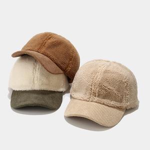 Casquette de baseball décontractée pour femme, en velours côtelé épais, couleur unie, avec logo personnalisé, style coréen, fausse fourrure, pour l'hiver - Product Image 6