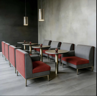Ensemble de meubles commerciaux modernes et durables en tissu pour café, hôtel, restaurant : banquette demi-courbe, table et chaises
