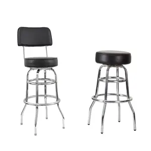 Tabouret de bar en métal, chaise pivotante chromée avec dossier en cuir PVC